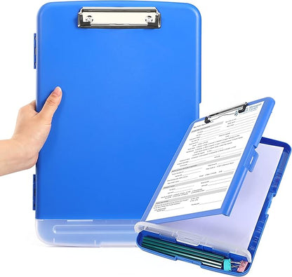 Clipboard with Storage, Large Capacity Nursing Clipboards with Low Profile Clip, Heavy Duty Plastic Storage Clipboard with Pen Holder, Side-Opening, Multifunctional Clipboard Case for Writing