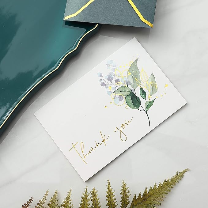 Heavy Duty Thank You Cards with Envelopes - 36 PK Gold Notes 4x6 Inches Baby Shower Wedding Small Business Graduation Funeral Bridal (Greenery)