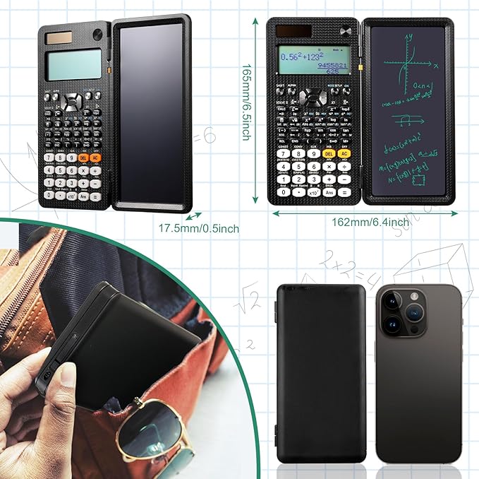 Scientific Calculators with LCD Writing Tablet Math Calculator for School Solar Powered Calculator Small Calculator with Notepad for Middle High School Student(991ES, 417 Functions)