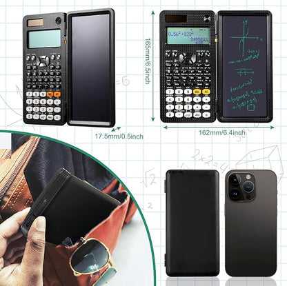 Scientific Calculators with LCD Writing Tablet Math Calculator for School Solar Powered Calculator Small Calculator with Notepad for Middle High School Student(991ES, 417 Functions)