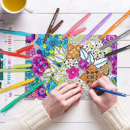 TWOHANDS Felt Tip Pens Fine Point, Assorted Colors Fineliners, Medium Point 0.7 Millimeter Markers for Coloring, Journaling, Note Taking, 22004