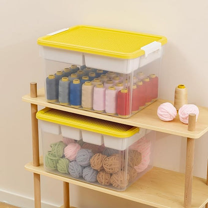 Citylife 32 QT Plastic Storage Box with Removable Tray Craft Organizers and Storage Clear Storage Container for Organizing Bead, Tool, Sewing, Playdoh, 2 Packs-Yellow