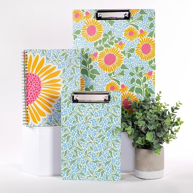 Steel Mill & Co Cute Mini Spiral Notebook, 8.25" x 6.25" Journal with Durable Hardcover and 160 Lined Pages (Sunflower)