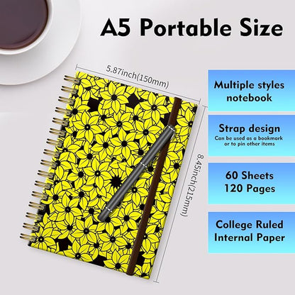 Spiral Journal Notebook, A5 Cute Notebooks for Women Men, College Ruled Hardcover Notebook for Work & Note Taking, 60 Pages Double-Wire Journals for Writing Cute Sunflowers