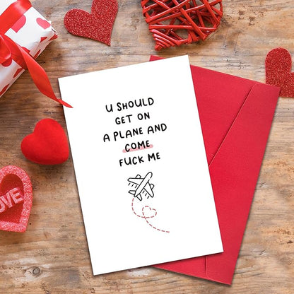 Ogeby Funny Valentines Day Card Gifts for Boyfriend Girlfriend, Cute Valentines Day Gifts for Him Her Husband, Get on a Plane Miss You Card, Long Distance Relationship Card Gifts
