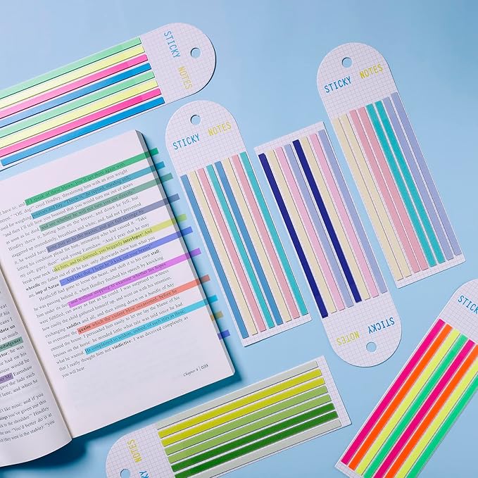 HAUTOCO 960PCS Highlighter Tape for Books, 6 Sheets Long Sticky Notes Tabs for Annotating Books, Transparent Highlighter Strips Index Flags Page Markers for Aesthetic Office School Study Supplies