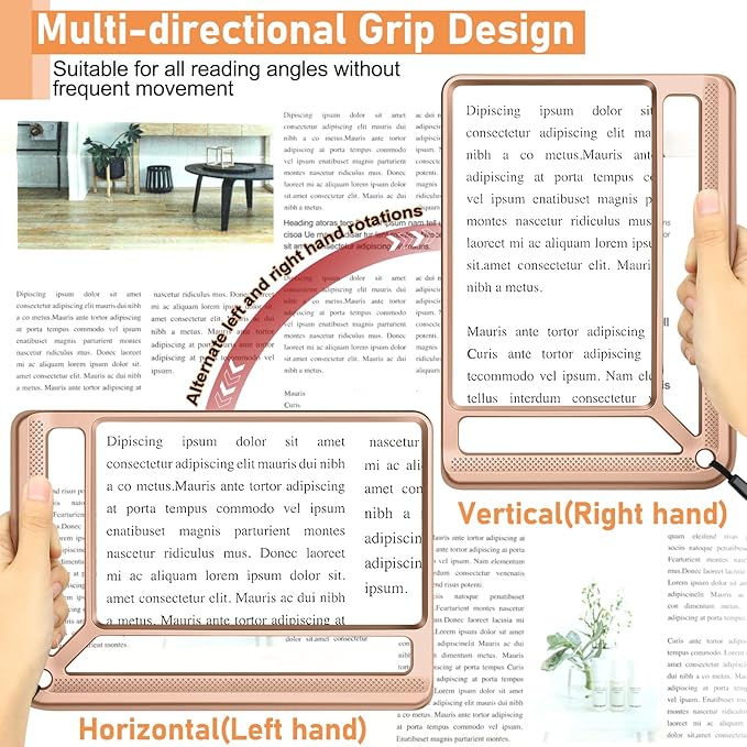 5X Full Page Magnifying Glass for Reading, Lightweight Rectangular Magnifier Provides Large Book Page Viewing Area, Handheld Magnifier for Reading Small Print for Seniors, Low Vision-Rose Gold