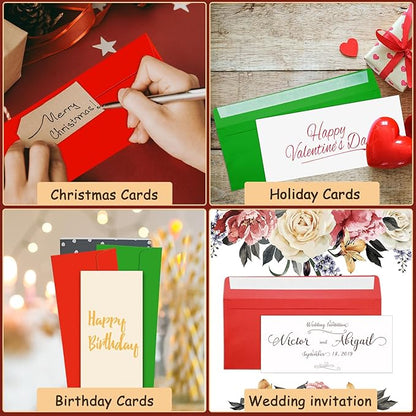 500 Pcs #10 Business Envelopes Adhesive Standard Envelopes Colored Envelopes for Office Check Invoices Letters Letterhead Invitations Announcements 4-1/8 x 9-1/2'' (Red, Green)