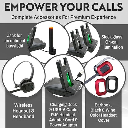 INNOTALK – Computer & Desk Wireless Bluetooth Phone Headset, Office Wireless Headset for Desk Phone & PCs & Bluetooth, Handsfree Headset & RJ9 Adapter, 300 Ft. Long Range Wireless Headset