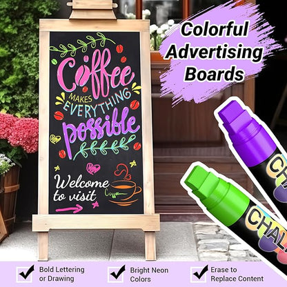 KERIFI Window Markers for Car, 15mm Jumbo Liquid Chalk Markers, Washable & Wet Erase Chalk Pens for Blackboard, Chalkboard, Signs, Glass, Window, Graduation Celebration School (12 Neon Colors)