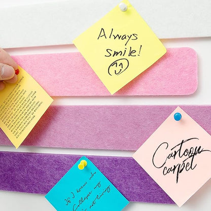 Felt Pin Board Bar Strips Bulletin Board for Bedrooms Offices Home Wall Decoration, Notice Board Self Adhesive Cork Board with 35 Push Pins for Paste Notes, Photos, Schedules (Multi- Purple)