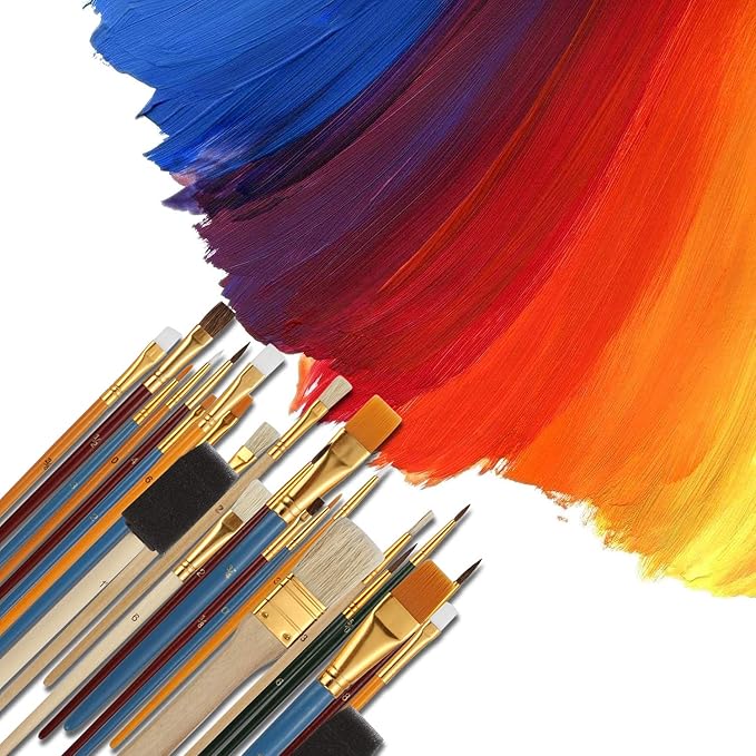 25 PCS All Purpose Paint Brush Set, Beginner, Paint, Craft, Multiple Mediums, Classroom - Assorted Paint Brushes Great with Acrylic, Oil, Watercolor, Gouache, Tempera Paints