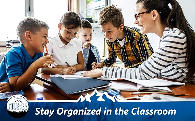 FILE-EZ Two-Pocket Folders, Dark Blue, 125-Pack, Textured Paper, Letter Size (EZ-32423)