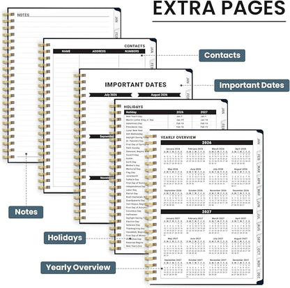 2026 Planner, Weekly and Monthly Planner for Women, January 2026 to December 2026, Pretty Hardcover 2026 Calendar Planner Book with Tabs, Inner Pocket, Spiral Bound, Perfect Office Home School Supplies - 6.3" x 8.5", Vintage Peony