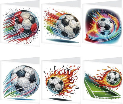 Tontut 6pcs Diamond Art Painting Kit Greeting Card, Football 5D DIY Diamond Handmade Holiday Sparkling Greeting Card with Envelope, Holiday Gift Congratulation