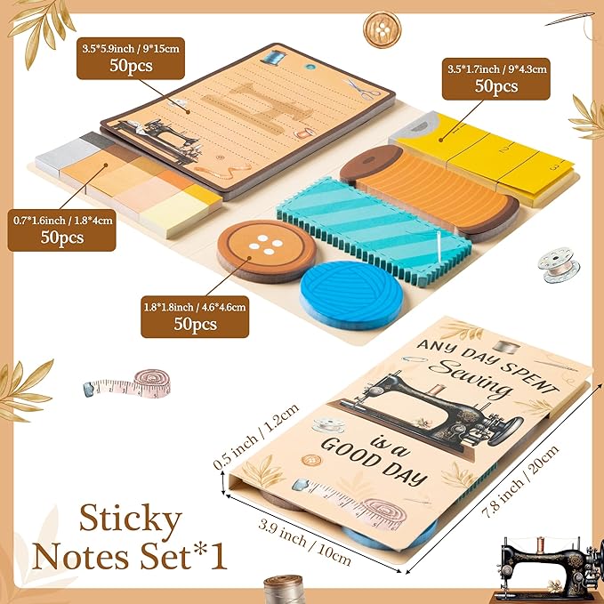 Retro Sewing Sticky Notes Set - Any Day Spent Sewing is A Good Day Self-Stick Note Pads Teacher Appreciation Notepads Writing Memo Pad Page Marker Back to School Office Supplies, 550 Sheets