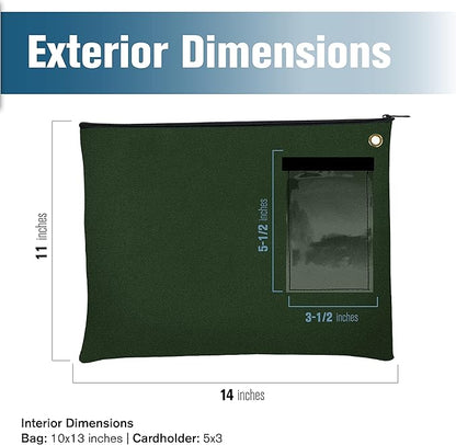BankSupplies Canvas Interoffice Mailer, 14 oz. - 14W x 11H - Forest Green - Transit Bag - Large Zipper Bag with Grommet - Use with Padlock or Zip Tie for Security - Interoffice Mail Bag