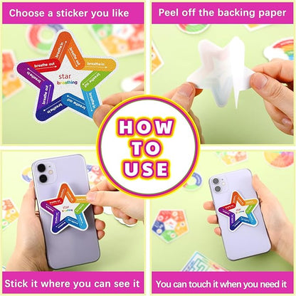 Libima 72 Pieces Anxiety Sensory Stickers Anxiety Textured Stickers Fidget Stickers Mindfulness Sticker School Counselor Supplies Adult Sensory Items Anxiety Relief, 9 Styles(Bright Color)