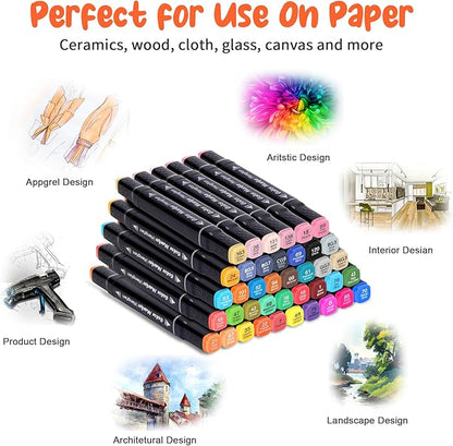 Art Markers, for Adult Coloring Books No Bleeding,40 Colors Dual Tip Alcohol Markers Brush Tip,Give 1 White Highlighter,1 Tracing Pen,Anime Coloring Sketch Illustrations (Black Pen Container)