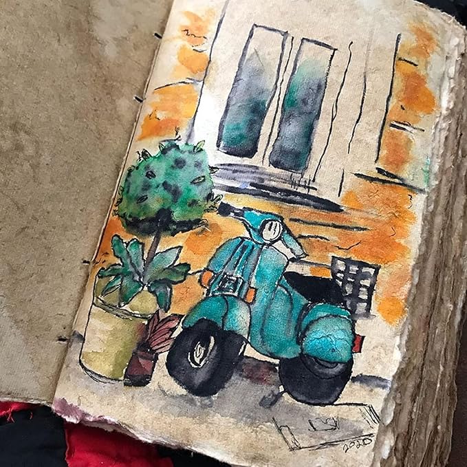 Vintage Leather Journal - 200 Pages Deckle Edge Rustic Paper - Unlined Pages Book of Shadows, Grimoire, Junk Notebook, Fantasy Medieval Gifts, Sketchbook, Antique Scrapbook (12"x9")