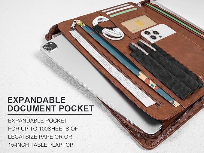 Calfinder Padfolio, portfolio folder, Padfolio for women and men, leather binder, portfolio organizer, Vegan leather folder, portfolio notebook, Resume Zippered Padfolio,Gift for Professionals, Brown