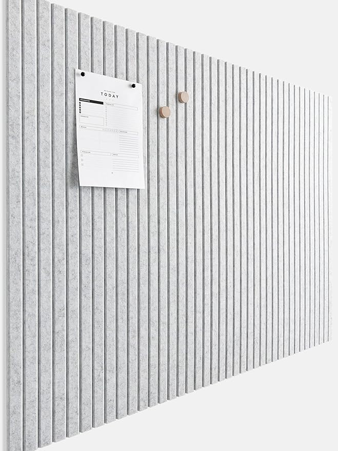 Large Cork Board for Office Black Felt Board Alternative - Slat Wall Paneling, Felt bulletin board tiles for office wall decor, Push pin board Wall organizer for office -12-Pack (Marble White)