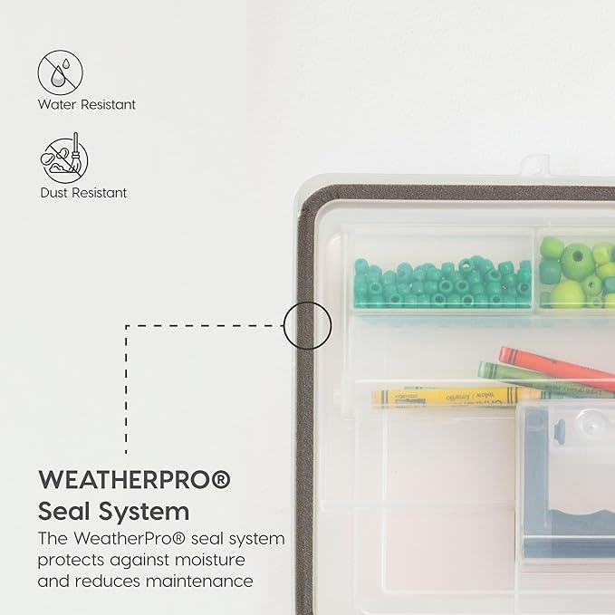 IRIS USA File Box WeatherPro Portable File Organizer Plastic File Box for Letter File w/ Organizer-Lid, Durable Lid and Seal w/ Secure Latching Buckles, Stackable and Nestable, Pearl 19 Qt. 1 Pack