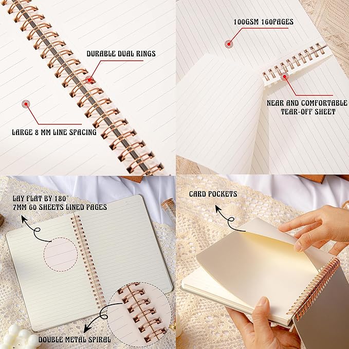 Spiral Notebook Journal For Women & Men College Ruled Notebook With Large Pockets And Lined Pages - Perfect to Stay Organized and Boost Productivity at Work or Note Taking (Off-White)