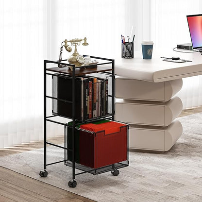 EasyPAG Rolling File Cart Metal File Organizer Storage Cart 2 File Drawers Mobile File Cart with Removable Drawers with 4 Swivel Casters Rolling Wheels Cart, Black