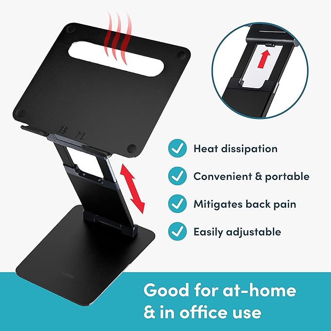 Ergonomic Laptop Stand For Desk, Adjustable Height Up To 20", Laptop Riser Computer Stand For Laptop, Portable Laptop Stands, Fits All MacBook, Laptops 10 15 17 Inches, Pulpit Laptop Holder Desk Stand