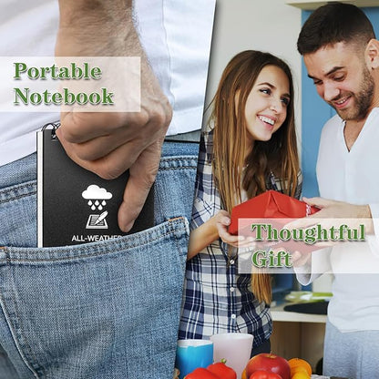 Waterproof Notebook, 4 Pack Top-Spiral Pocket Notepad, 3" x 5" Weatherproof NotePad, All Weather Police Pocket Notebook Little Memo Steno Note Pads for Outdoor Office School Recording, Black