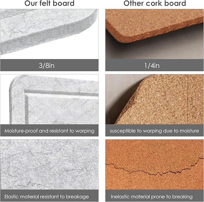 Bulletin Board, 24 x 18 inches Felt Board Decorative Pin Board, Cork Board Alternative for Wall, Foldable Photo Board Self-Adhesive Vision Board Mood Board with 20 Pushpins - Marble White