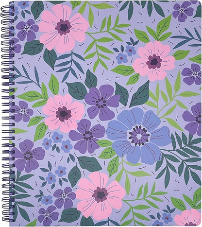 Steel Mill & Co Cute Large Spiral Notebook College Ruled, 11" x 9.5" with Durable Hardcover and 160 Lined Pages, Lilac Floral