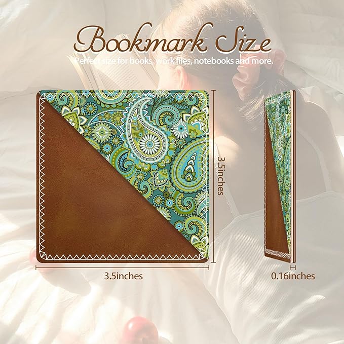 Personalized Leather Bookmarks, Fun & Cute Book Accessories for Reading Lovers, Unbreakable Page Markers for Women Men Girls Boys Student Teacher Kids Retirement Birthday Gifts (Green Swirl)