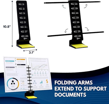 Note Tower Desktop Pro Dual Document Holder for Typing | Compact 2 Page Paper Holder Stand for Desk | Document Stand Holds Copy Paper, Photos & Post Notes | Dispenser includes 3x3 Sticky Notes | Black