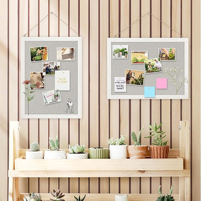 DOLLAR BOSS Cork Boards with Linen 2-Pack 16''X 12'' Cork Board for Walls White Wood Framed Small Bulletin Board Hanging Pin Board for Home Kitchen Office Decoration 20 Pushpin, Grey