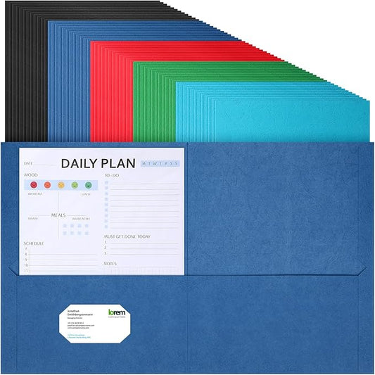 Harloon 75 Pack Two Pocket Portfolio Folders Bulk, 8.5 x 11 Inches Textured Paper with Business Card Slot Letter Size File Folders for Office School Classroom (Multi Colors)