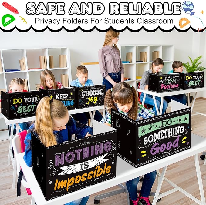 Honoson 24 Pcs Bulk Inspirational Privacy Folders for Students Cardboard Test Privacy Boards Motivational Words Desk Dividers Shield for Classroom School Study Supplies, 6 Styles(Blackboard)