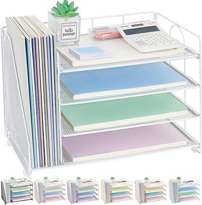 OPNCIE Desk Organizers and Accessories, 4 Tier Paper Letter Tray File Organizer, Office Organization Storage Desk Accessories Workspace Desktop Organizer for Classroom Office Supplies Decor, White