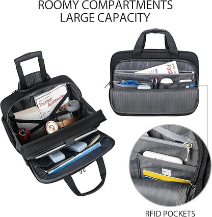 VANKEAN 17.3 Inch Rolling Laptop Bag, Waterproof Overnight Rolling Bags, Laptop Bags for Travel/Work/Business, Stylish Carry on Briefcase, Black