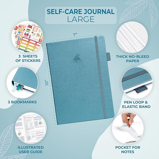 Clever Fox Self-Care Journal – Wellness & Daily Reflection Notebook – Mental Health & Personal Development Journal – Self-Care, Meditation & Mood Journal for Women & Men – Large (Aquamarine)