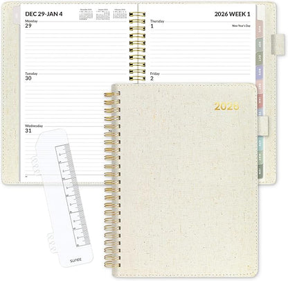 SUNEE 2026 Weekly & Monthly Planner 6.4"x8.5"- 12 Month (January 2026 - December 2026), Vegan Leather Cover, Pocket, Bookmark, Notes, Monthly Tab, Beige