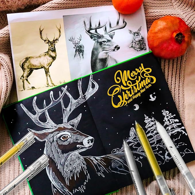 0.8mm Extra Fine Point 3 Colors Gel Pen Set White,Gold and Silver Gel Ink Pens for Artists, White Gel Pen, White Ink Pen, White Pens for Artists Drawing