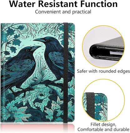 Ravens On Branches Padfolio Folder with Clipboard,Portfolios Organizer Clipboards with Storage Clipboard Writing Pad PU Leather Conference Document Organizer with Business Card Holder