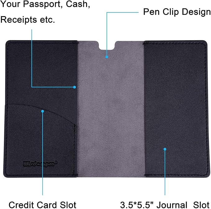 Wisdompro Journal Cover, 2 Pack PU Leather Notebook Cover for Field Notes, or other 3.5" x 5.5" Pocket Notebooks - Black