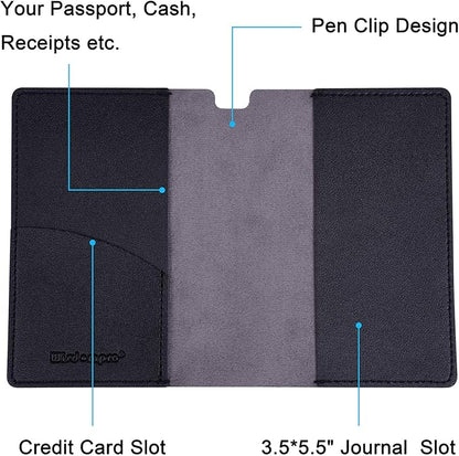 Wisdompro Journal Cover, 2 Pack PU Leather Notebook Cover for Field Notes, or other 3.5" x 5.5" Pocket Notebooks - Black