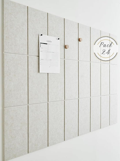 Large Cork Board for Office -Pack of 24- Black Felt Board Alternative - Felt Bulletin Board Tiles for Office Wall Decor, Push pin Board Wall Organizer for Office (Ivory Tan)