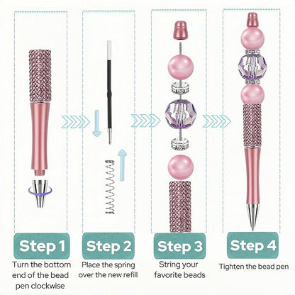 12Pcs Beadable Pens Bulk Diamond Ballpoint Pens Multicolor Retractable Writing Pens Bead Pens DIY Focal Beads Pens Making Kit Gifts for School Office Teacher Staff Students