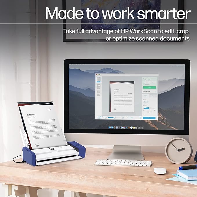 HP Compact Desktop Duplex USB Mobile Document & Photo Scanner with Auto-Feed Tray for Portable 2-Sided Digital Scanning, Model HPPS200, for Home & Office, PC and MAC, HP WorkScan Software Included