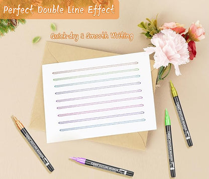 Caliart Easter Basket Stuffers, 12-Color Shimmer Double-Line Drawing Doodle Outline Markers, Teen Girl Gifts Trendy Stuff, Glitter Pens Set Classroom Art Supplies for 4-6-8-10-12 Year Old